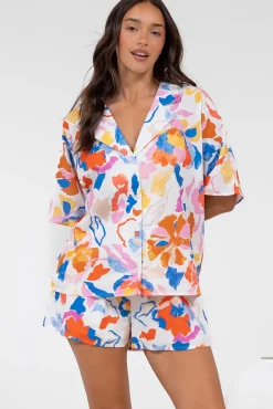 Remira Shirt - Collared Boxy Cut Short Sleeve Shirt in Isadora Print><noscript><img width=