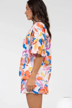 Remira Shirt - Collared Boxy Cut Short Sleeve Shirt in Isadora Print><noscript><img width=