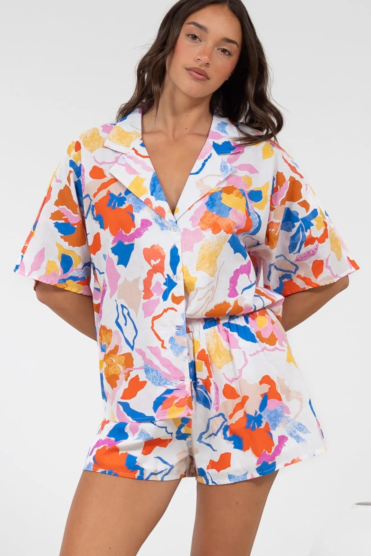Remira Shorts - High Waisted Short with Elasticated Waistband in Isadora Print>Salty Crush Outlet