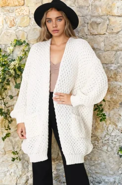 Ricki Cardigan - Open Front Chunky Knit Cardigan in Cream><noscript><img width=