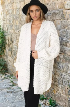 Ricki Cardigan - Open Front Chunky Knit Cardigan in Cream><noscript><img width=