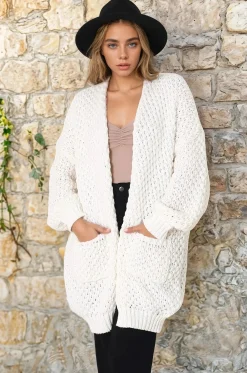 Ricki Cardigan - Open Front Chunky Knit Cardigan in Cream><noscript><img width=