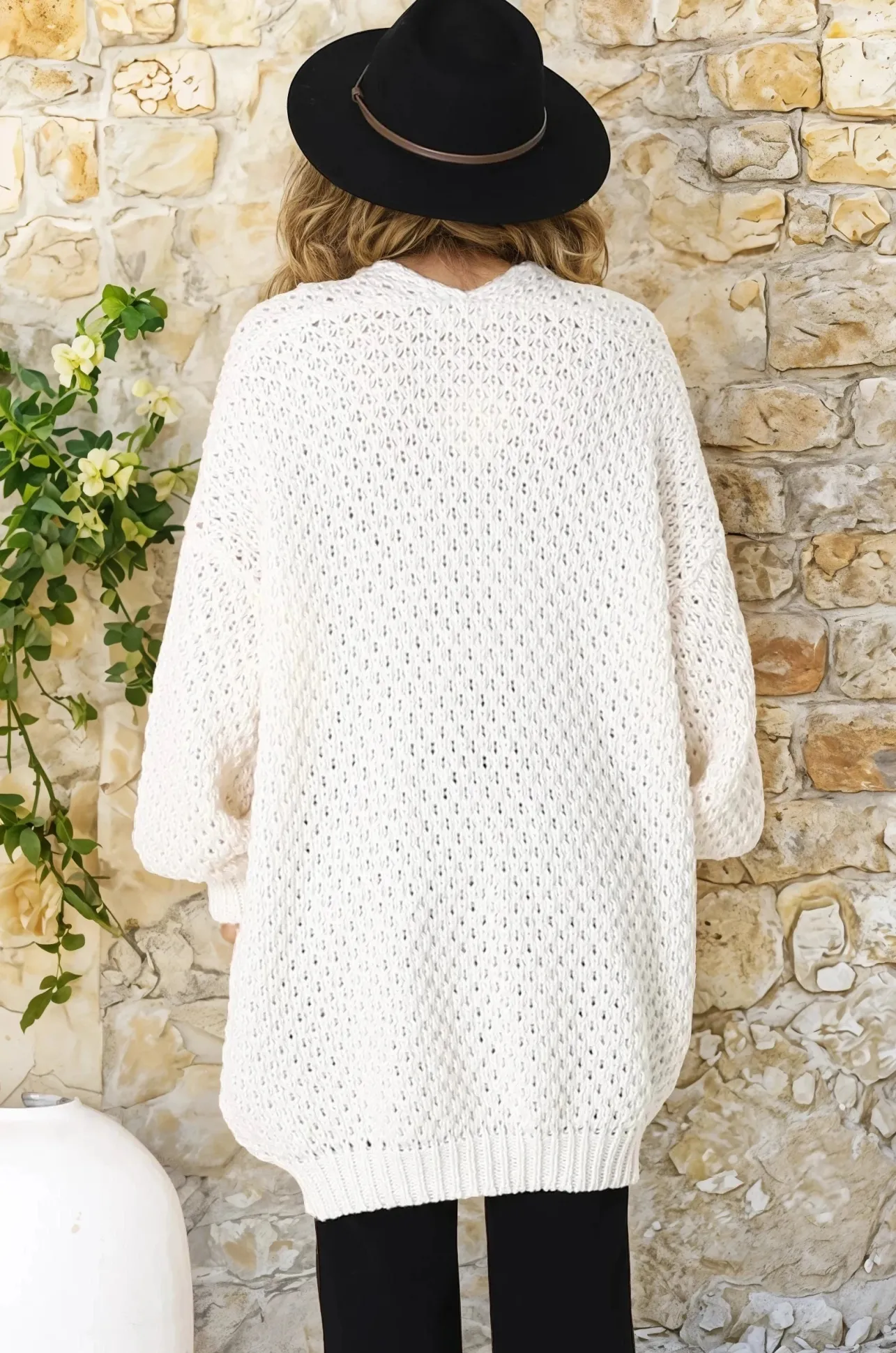 Ricki Cardigan - Open Front Chunky Knit Cardigan in Cream>Salty Crush Outlet