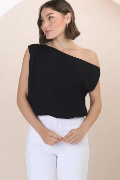 Rielle Top - One Shoulder Aysmmetric Bodysuit in Black><noscript><img width=