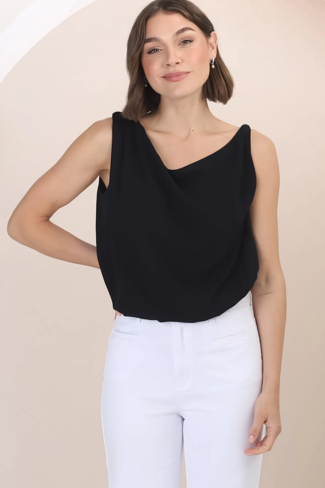 Rielle Top - One Shoulder Aysmmetric Bodysuit in Black>Salty Crush Sale