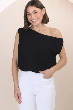 Rielle Top - One Shoulder Aysmmetric Bodysuit in Black><noscript><img width=