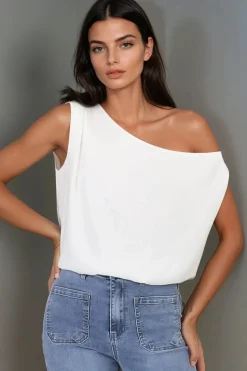 Rielle Top - One Shoulder Aysmmetric Bodysuit in White><noscript><img width=