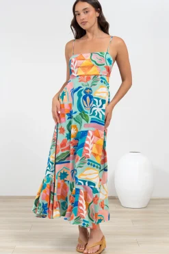 Rinna Midi Dress - Adjustable Strap with Tie Back Sun Dress in Edel Print><noscript><img width=