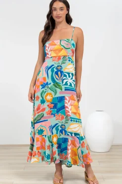 Rinna Midi Dress - Adjustable Strap with Tie Back Sun Dress in Edel Print><noscript><img width=