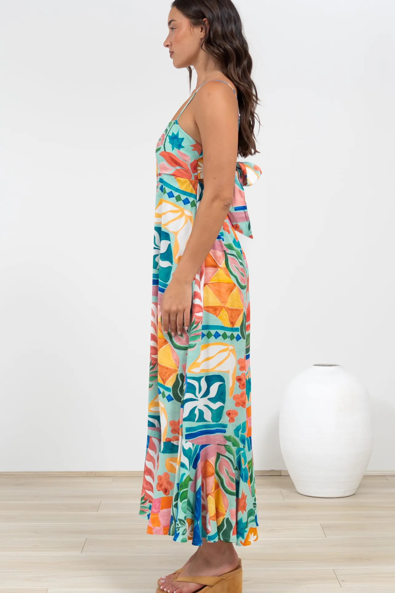 Rinna Midi Dress - Adjustable Strap with Tie Back Sun Dress in Edel Print>Salty Crush Online