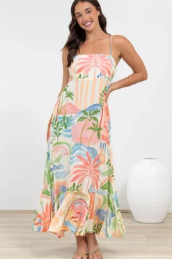 Rinna Midi Dress - Adjustable Strap with Tie Back Sun Dress in Anika Print><noscript><img width=