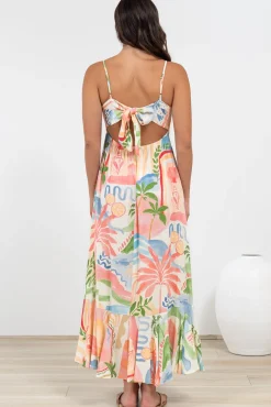 Rinna Midi Dress - Adjustable Strap with Tie Back Sun Dress in Anika Print><noscript><img width=