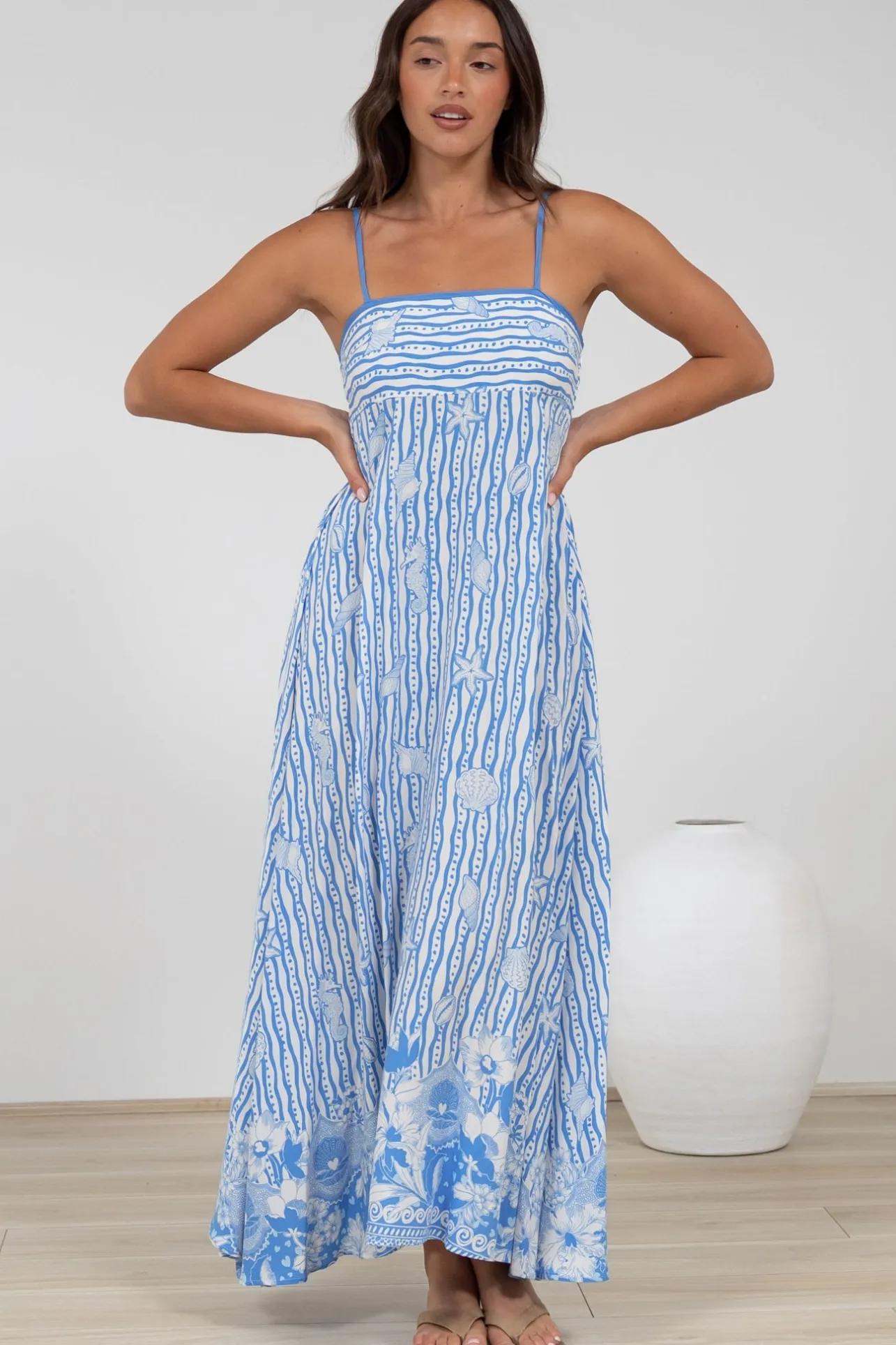 Rosa Maxi Dress - Sun Dress with Shirred Back in Ailsa Print>Salty Crush Online