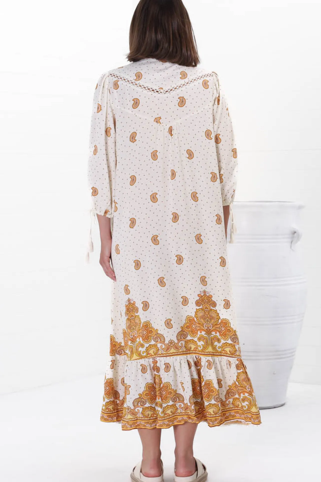 Rosalie Maxi Dress - Mandarin Collar Button Down Dress in Sundown Print>Jaase Online