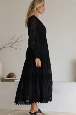 Rouge Maxi Dress - Lace Overlay Tiered Dress in Black><noscript><img width=