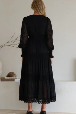 Rouge Maxi Dress - Lace Overlay Tiered Dress in Black><noscript><img width=