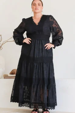 Rouge Maxi Dress - Lace Overlay Tiered Dress in Black><noscript><img width=