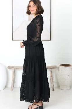 Rouge Maxi Dress - Lace Overlay Tiered Dress in Black><noscript><img width=