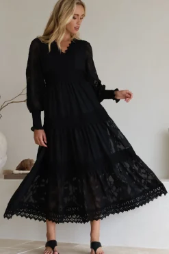 Rouge Maxi Dress - Lace Overlay Tiered Dress in Black><noscript><img width=