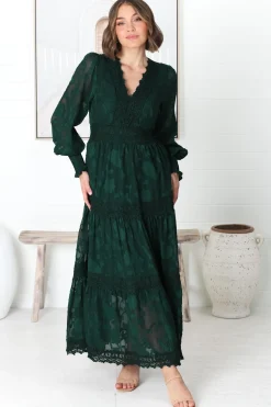 Rouge Maxi Dress - Lace Overlay Tiered Dress in Emerald><noscript><img width=