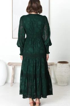 Rouge Maxi Dress - Lace Overlay Tiered Dress in Emerald><noscript><img width=
