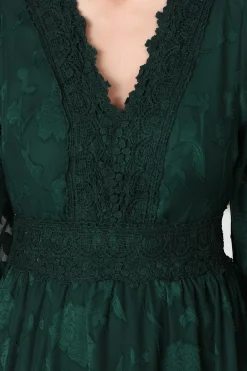 Rouge Maxi Dress - Lace Overlay Tiered Dress in Emerald><noscript><img width=