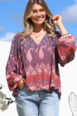 Rue Top - V Neck Smock Top with Crochet Trim in Dancing Daisy Print><noscript><img width=