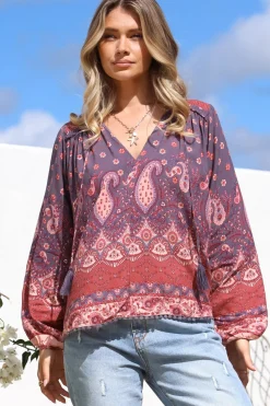 Rue Top - V Neck Smock Top with Crochet Trim in Dancing Daisy Print><noscript><img width=