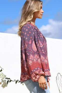 Rue Top - V Neck Smock Top with Crochet Trim in Dancing Daisy Print><noscript><img width=