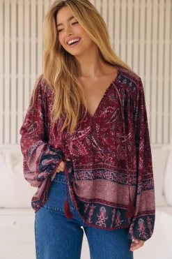 Rue Top - V Neck Smock Top with Crochet Trim in Sadie Print><noscript><img width=