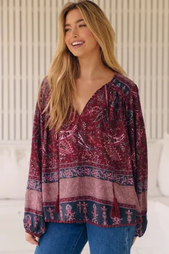 Rue Top - V Neck Smock Top with Crochet Trim in Sadie Print><noscript><img width=
