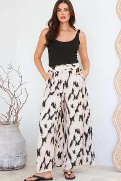 Rueben Pants - High Waisted Lined Wide Leg Pants with Pockets in Whisper Print>Salty Crush Discount