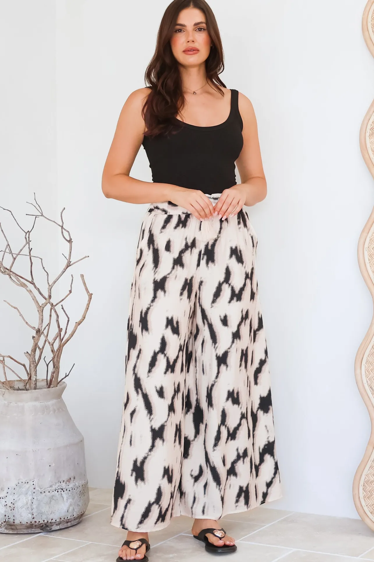 Rueben Pants - High Waisted Lined Wide Leg Pants with Pockets in Whisper Print>Salty Crush Discount