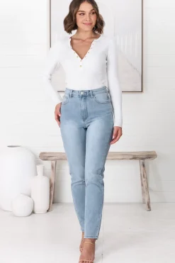Rynn Jeans - High Waisted Mom Jean in Light Wash Denim><noscript><img width=