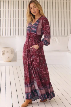 Sabrina Maxi Dress - A Line Button Through Dress with Long Sleeves in Sadie Print><noscript><img width=