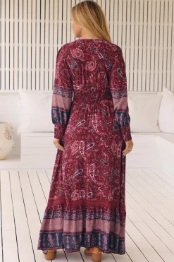 Sabrina Maxi Dress - A Line Button Through Dress with Long Sleeves in Sadie Print><noscript><img width=