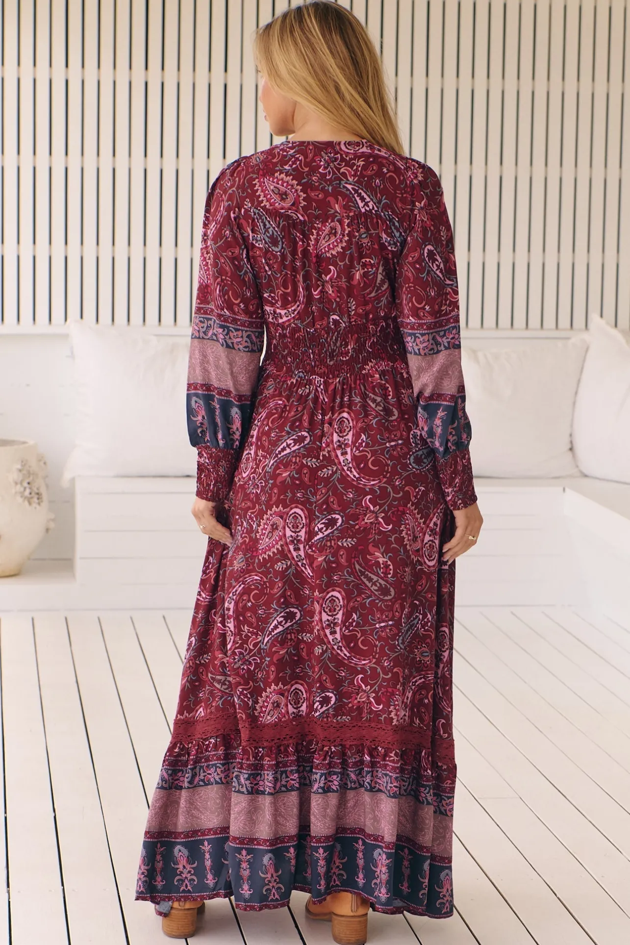 Sabrina Maxi Dress - A Line Button Through Dress with Long Sleeves in Sadie Print>Jaase Online