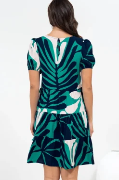 Samson Mini Dress - Crew Neck Tiered Dress with Short Sleeves in Mystic Print><noscript><img width=