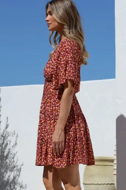 Sana Mini Dress - Bell Sleeve Button Down V Neck Dress in Rosina Print><noscript><img width=