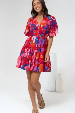 Sana Mini Dress - Bell Sleeve Button Down V Neck Dress in Talina Print><noscript><img width=