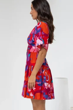 Sana Mini Dress - Bell Sleeve Button Down V Neck Dress in Talina Print><noscript><img width=
