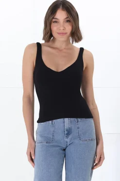 Santie Singlet - V Neckline Double Layered Singlet in Black><noscript><img width=