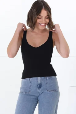 Santie Singlet - V Neckline Double Layered Singlet in Black><noscript><img width=