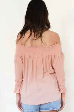 Sarah Top - Off Shoulder Ruffled Sleeve Top in Blush><noscript><img width=