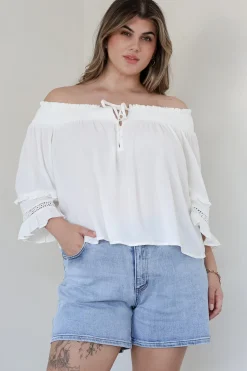 Sarah Top - Off Shoulder Ruffled Sleeve Top in White><noscript><img width=