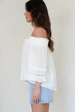 Sarah Top - Off Shoulder Ruffled Sleeve Top in White><noscript><img width=