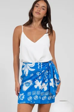 Sassi Mini Skirt - High Waisted Skirt with Wrap Belt in Aurie Print><noscript><img width=