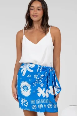Sassi Mini Skirt - High Waisted Skirt with Wrap Belt in Aurie Print><noscript><img width=