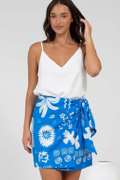 Sassi Mini Skirt - High Waisted Skirt with Wrap Belt in Aurie Print><noscript><img width=