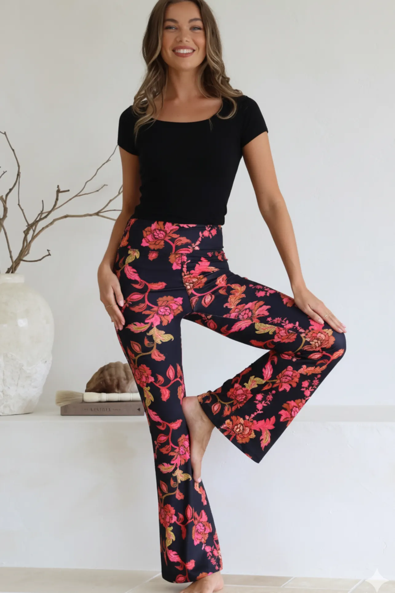 Scarlett Pants - High Waisted Flare Pants In Valerie Print>Salty Crush Hot